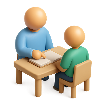 3D Icon of Tutor Assisting Student at Table