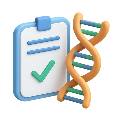 Stylized 3D DNA and Clipboard Icon for Genetic Testing