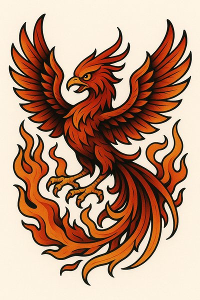 Stylized Phoenix Illustration with Fiery Details