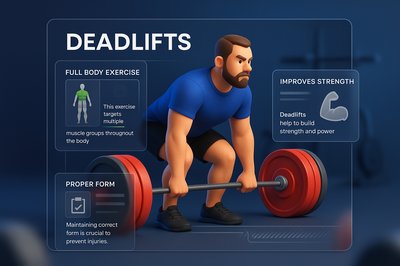 3D Illustration of Deadlifts Exercise with Informative Overlay