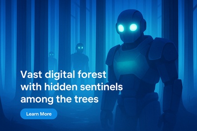 Vast Digital Forest with Glowing Sentinels in Neon Colors