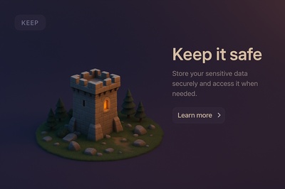 3D Scene of a Castle with Dark Background and Text Elements