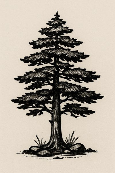 Illustration of a Pine Tree with Detailed Textures