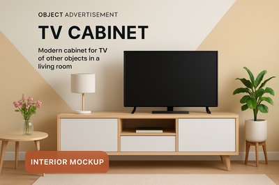 Stylish Modern Living Room TV Cabinet Mockup