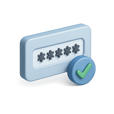 3D Password Icon with Confirmation Checkmark
