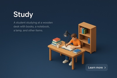 Detailed 3D Study Scene with Student at Desk