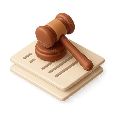 3D Legal Icon Featuring Gavel and Documents