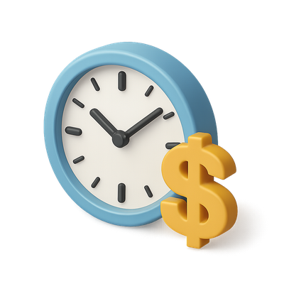 3D Dollar Clock Icon Featuring Time and Money