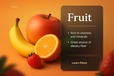 3D Fruit Illustration with Text Overlay and Gradient Background