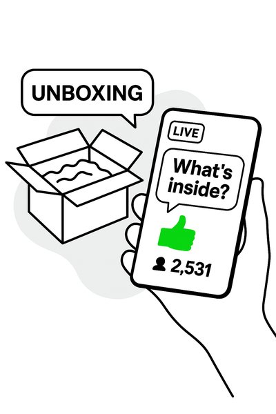 Live Unboxing Illustration with Interactive Elements