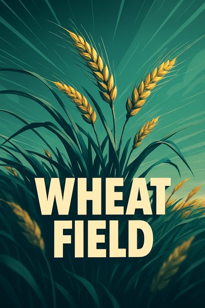 Dynamic Wheat Field Illustration with Bold Title