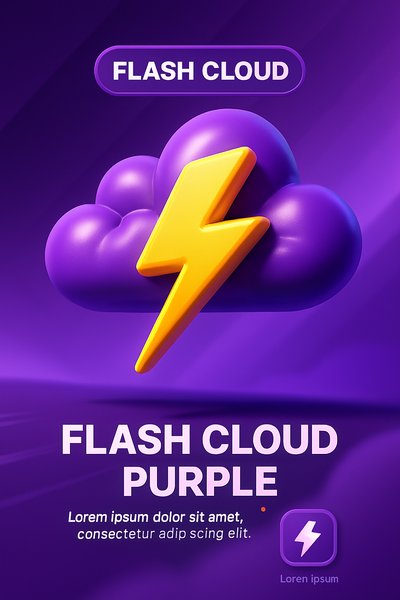 Vibrant Flash Cloud Graphic Featuring Lightning Symbol