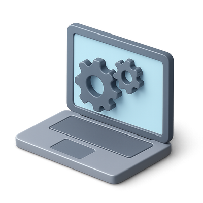 3D Laptop with Gears Icon in Isometric View