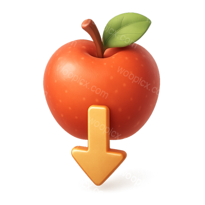 3D Newton Apple Icon with Downward Arrow