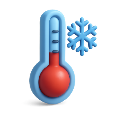 Stylized 3D Temperature Icon with Snowflake Design