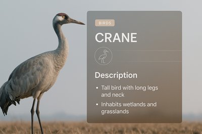 Elegant Crane Illustration with Informative Overlay