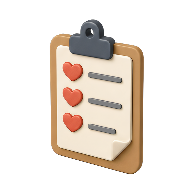 clipboard with heart-shaped notes