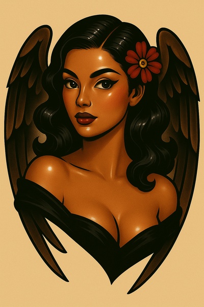 Stylized Portrait of a Winged Woman with Shadows