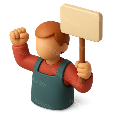 Stylized 3D Protester Icon with Sign