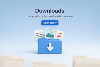 3D Illustration of Downloads Folder with Action Button