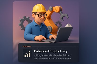 3D Illustration of Engineer Focusing on Productivity Features