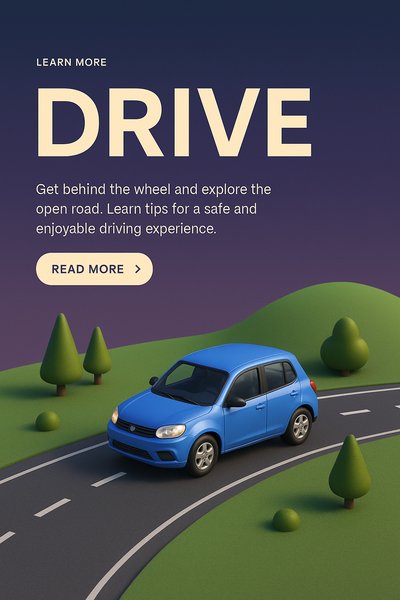 Stylish 3D Scene of Driving Experience with Gradient Background