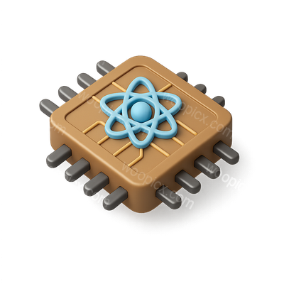 Stylized 3D Quantum Processor Icon in Isometric View
