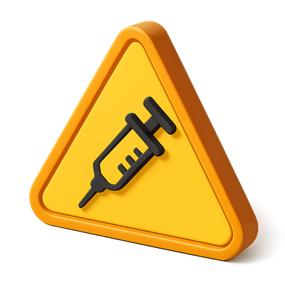 3D Syringe Icon Warning Sign in Isometric View