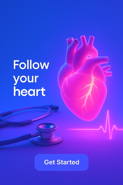 Neon Pink Heart Glow with Stethoscope on Blue Background