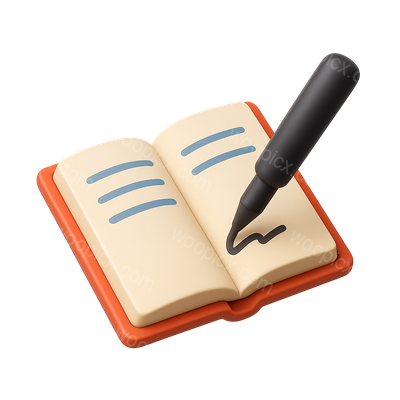 3D Icon of a Book Signing with a Pen