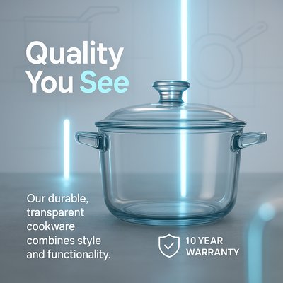 Modern Cookware Advertisement Featuring Transparent Pot Design