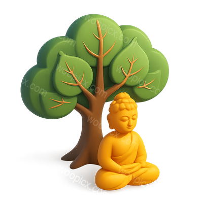 3D Bodhi Tree Icon with Buddha Figure