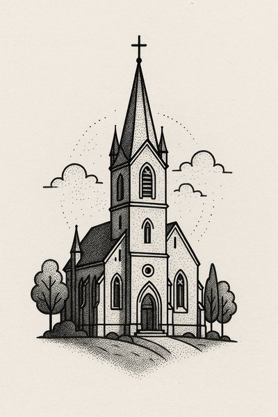 Minimalist Black and White Church Illustration