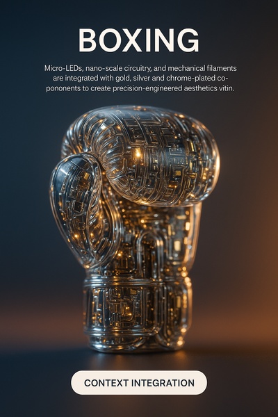 Hyperrealistic Tech Boxing Sculpture with Glowing Details