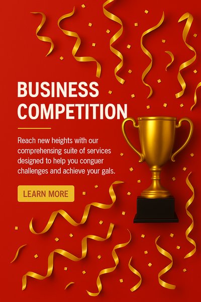 Promotional Banner for Business Competition with Trophy and Confetti