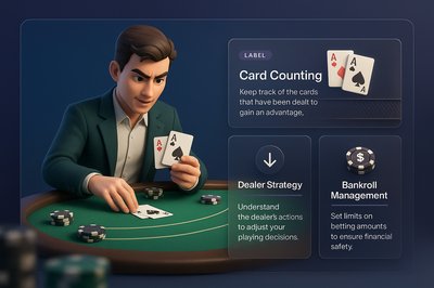 3D Illustration of a Blackjack Player Engaging in Card Strategy
