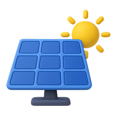 3D Illustration of a Solar Panel with Sun Icon