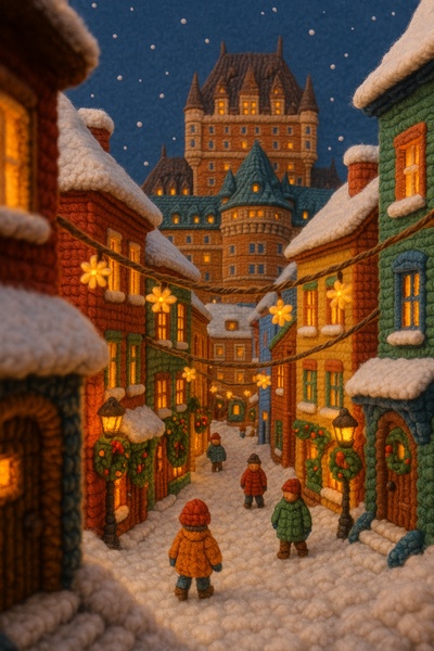 Charming Woolen Scene of Old Quebec in Winter