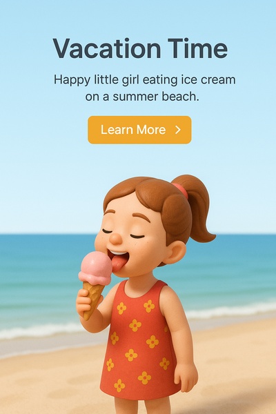Joyful Summer Fun: Girl Enjoying Ice Cream on the Beach