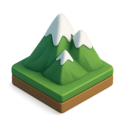 Isometric Mountain Icon in 3D Style with Snowy Peaks