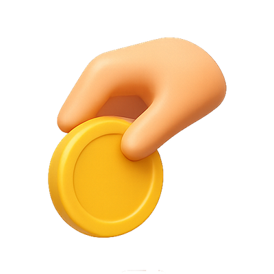 3D Hand Holding a Yellow Coin Icon