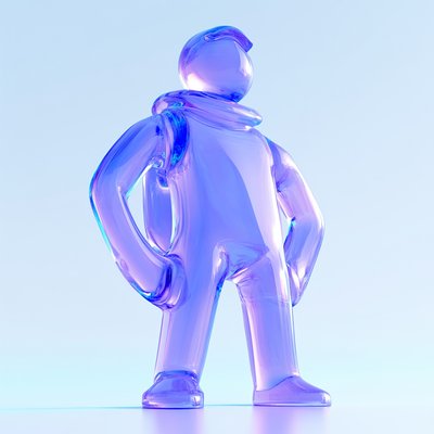 Stylized Transparent Character Sculpture in Purple Tones