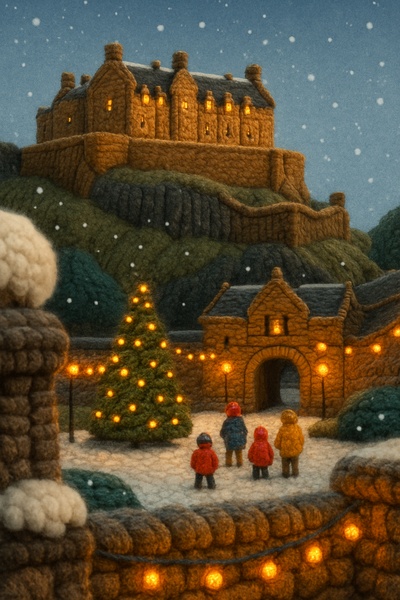 Whimsical Edinburgh Castle Scene in Wooly Texture