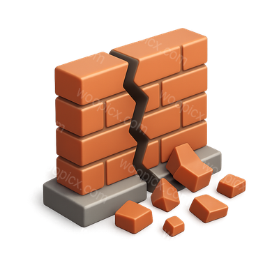 3D Render of a Cracked Brick Wall with Debris