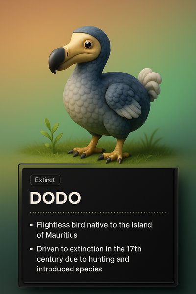 3D Illustration of Dodo Bird with Informative Panel