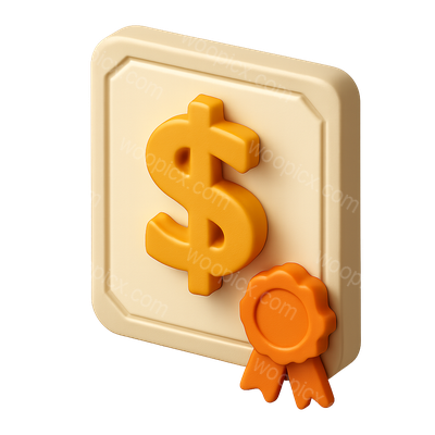 3D Dollar Certificate Icon with Ribbon