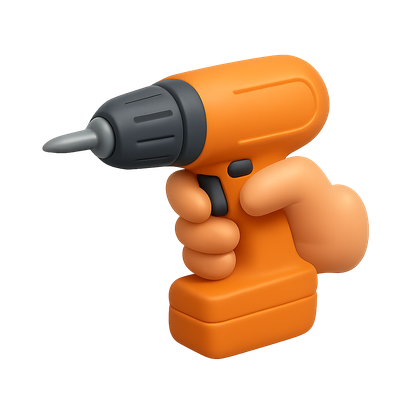3D Icon of a Hand Holding a Drill in Isometric View