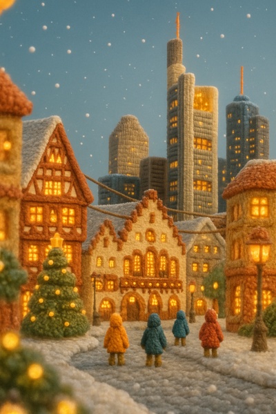 Cozy Winter Scene in Frankfurt with Woolen Textures