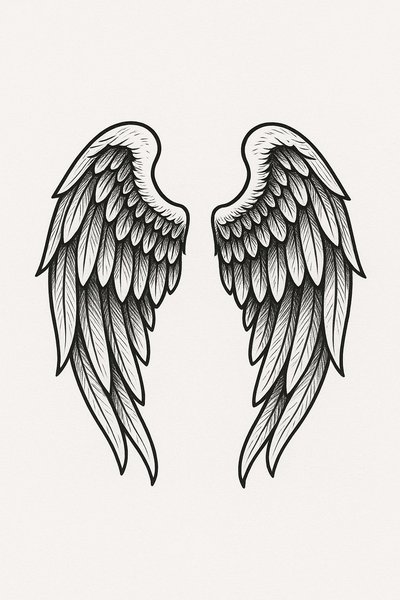 Illustration of Detailed Angel Wings in Black and White