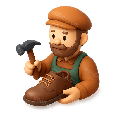 Isometric Cobbler Icon with Shoe and Hammer